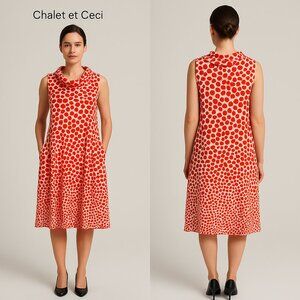 Chalet et Ceci Red Polka Dot Cowl Neck Midi Dress Size Large